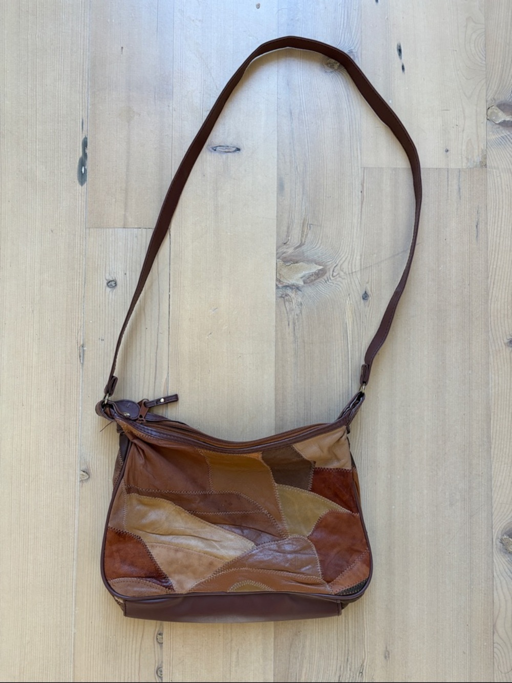 Vintage Patchwork Leather / PVC Crossbody Bag in Mixed Brown Tones - Picture 7 of 7